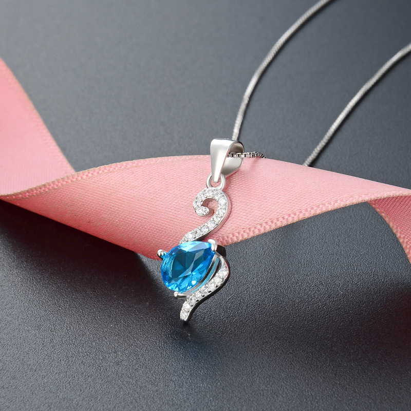 925 plata esterlina azul cristal collar cisne mujer japonés y coreano nicho ligero lujo colgante de alta calidad moda universal cadena de clavícula