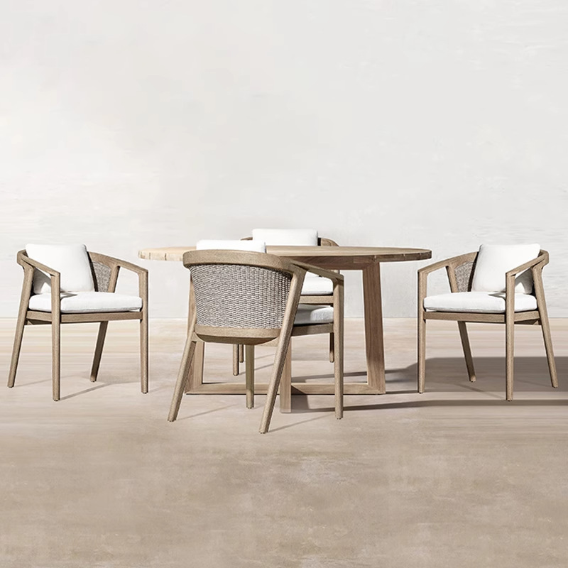 Mesa al aire libre sillas patio terraza villa impermeable al sol mesa larga de teca al aire libre jardín anticorrosivo mesa redonda de madera maciza