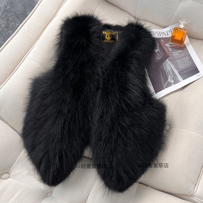 Ruzizi Fur Vest Women's Real Fur Short Style Slimming Look Autumn and Winter Fox Fur One-Piece Vest Outwear Women's Whole Leather