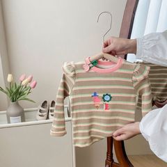 女童長袖打底衫春秋季2023新款小兒童條紋上衣女寶寶T恤0029A017