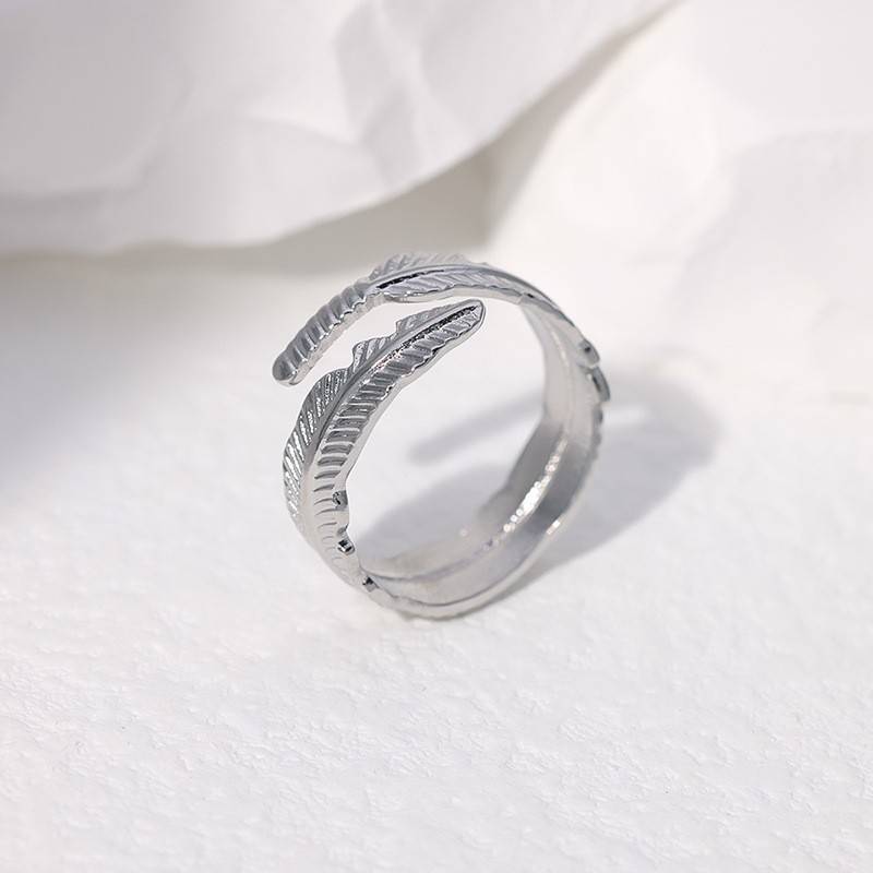 Date Occasion 304 Stainless Steel Material Feather Pattern Stainless Steel Fashion Open Ring