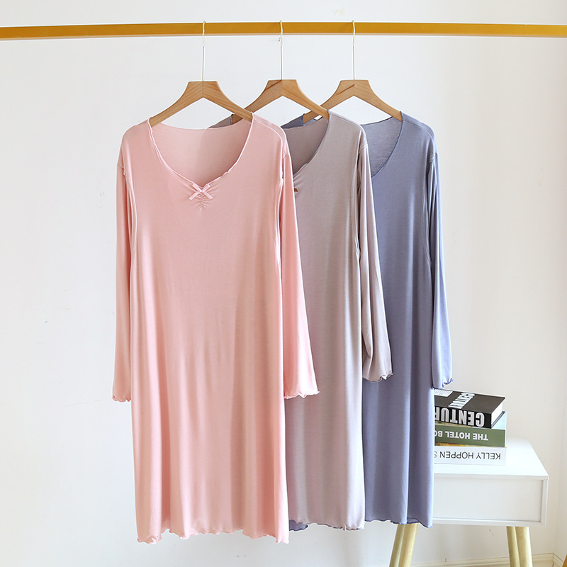 Modal Pregnant Women's Skirt Summer Thin Long-sleeved Pregnant Women's Postpartum Lactation Dress Elastic Large Size Moon Dress Modal Pregnant Women's Skirt Summer Thin Long-sleeved Pregnant Women's Postpartum Lactation Dress Elastic Large Size Moon Dress