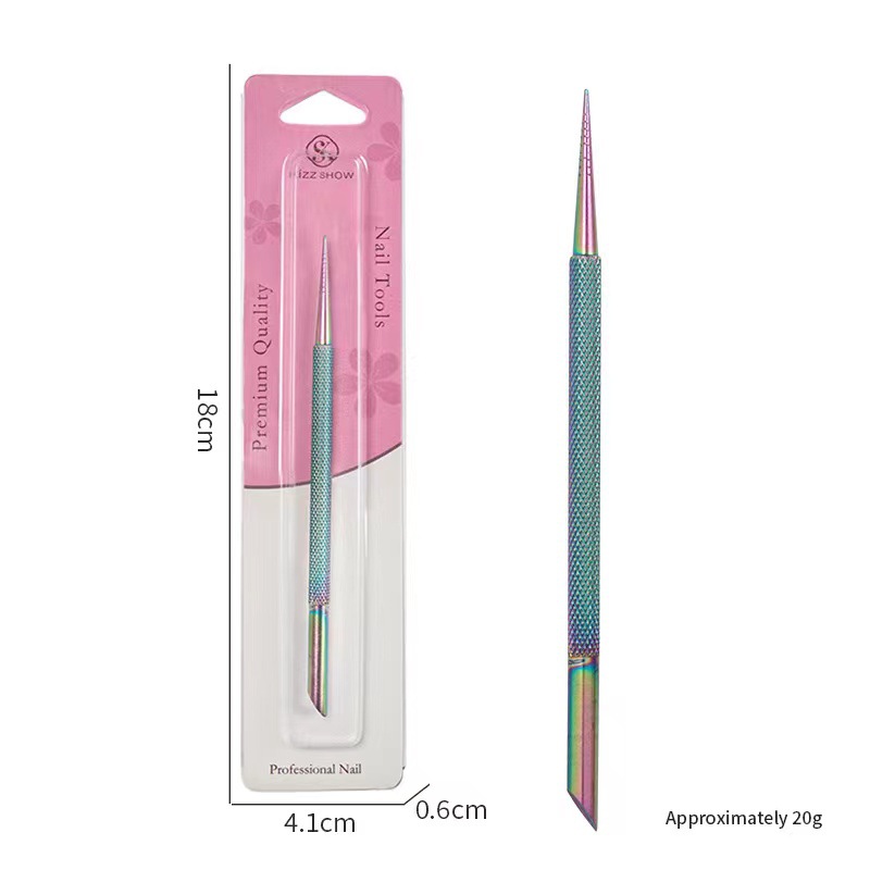 estilo ruso de acero de doble cabeza empuje bisel naranja varilla de remoción de uñas raspador de piel muerta empuje uñas raspador de arena frontal herramienta de acero inoxidable