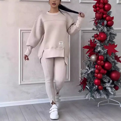 2025年欧美亚马逊独立站跨境女装不规则长袖印花卫衣打底裤套装女