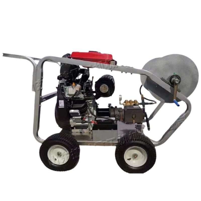 Máquina de limpieza de tuberías de aguas residuales de gasolina Máquina de limpieza de propiedades de flujo de agua de alta presión Equipo pequeño de limpieza de carreteras de doble cilindro