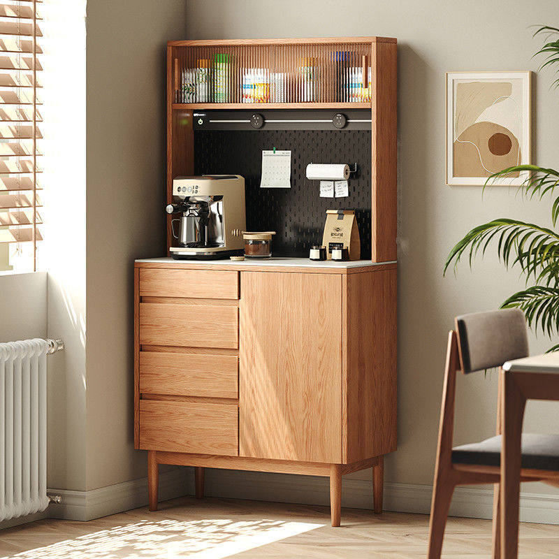 Solid Wood Oak Sideboard Against the Wall Integrated Hole Board Living Room Home Small Apartment Kitchen Tea Storage Storage Cabinet