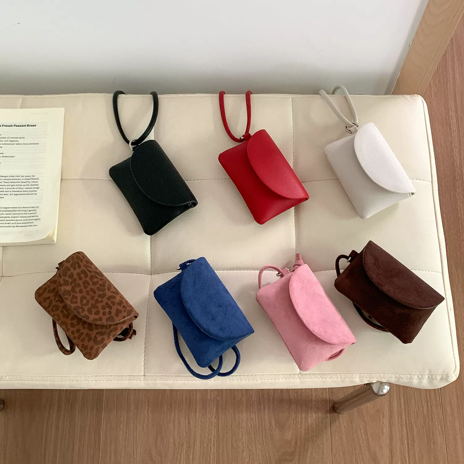 新款韩国挂脖式口红钥匙mini包包女时尚纯色零钱包麂皮绒斜挎小包