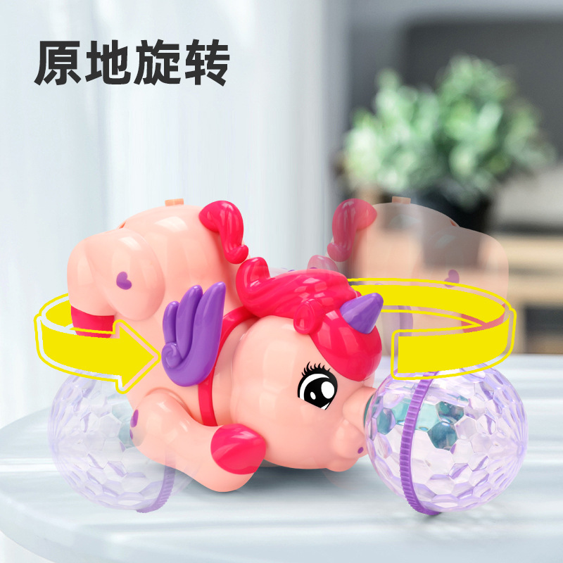 Unicornio eléctrico para niños, música de luces de color, acrobacias giratorias de dibujos animados, animales, barracas al por mayor, venta caliente