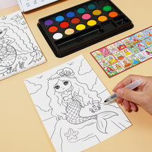 哈啦鸭 趣味涂色画 公主美人鱼涂色画颜料画涂鸦画套装