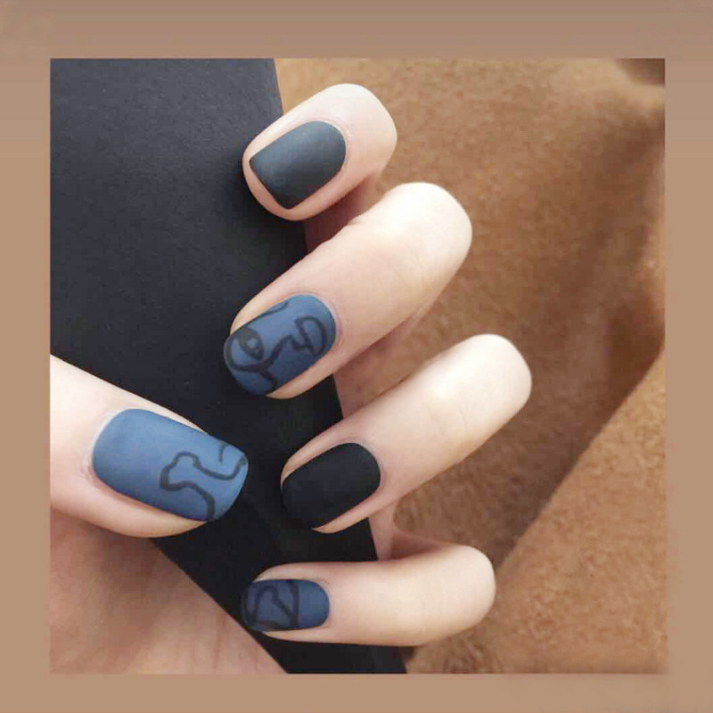 Foreign Trade Medium Ladder Frosted Texture Manicure Simple Literary and Elegant Nail Patches 24 Pieces Fashionable Wearable Nails