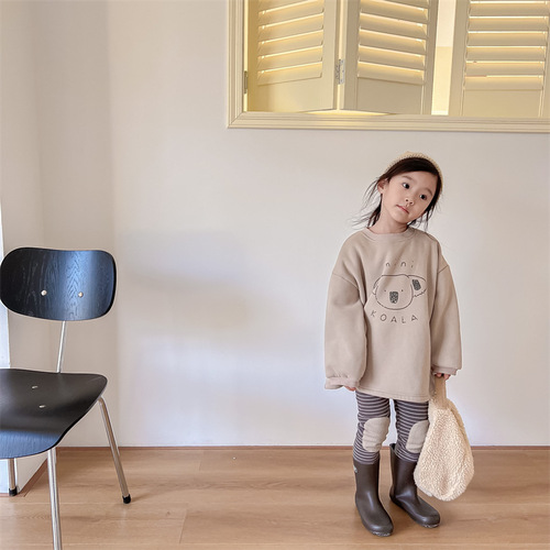  New Children's Clothing Autumn and Winter Clothing Children's Autumn Korean Style Mid-Length Fleece Sweatshirt Girls Autumn Clothing 122609