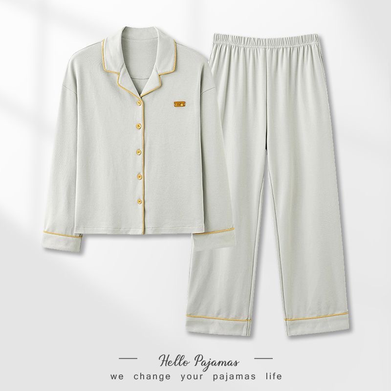 Pijamas de algodón para hombres primavera y otoño de alta calidad con solapa de manga larga, ropa de hogar para hombres de otoño y invierno se puede usar fuera