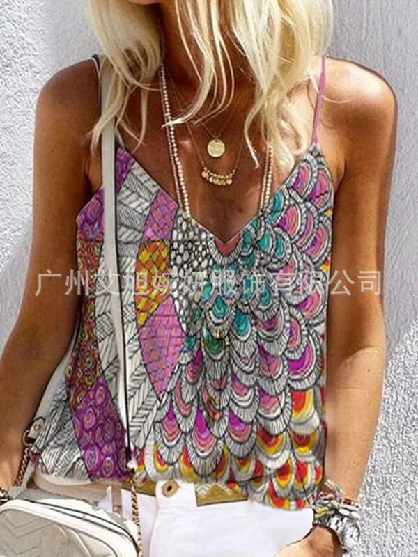 European and American Amazon wish independent station 2021 New spaghetti cotton casual straight shirt and top