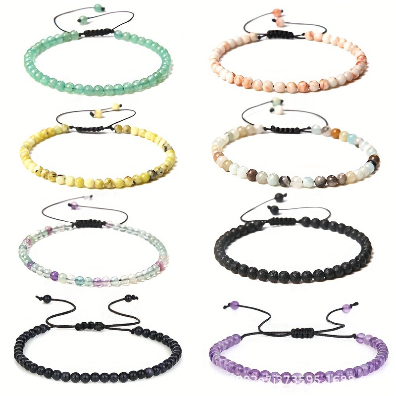 European and American Cross-border 4mm Bead Bracelet Woven Adjustable Bracelet Natural Stone Yoga Handmade Bracelet Ladies Jewelry