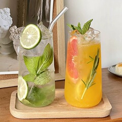 ネット赤グラスins風水カップ透明飲料カップジュースカップ女性家庭用北欧風創意レストラン