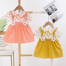 2025夏季可爱童装宝宝小童卡通连衣裙子假两件女童新款百搭半袖