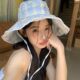 Zhao Rusi Plaid Fisherman Hat 2024 New Big Brim Sun Hat Women's Summer Seaside Sun Hat