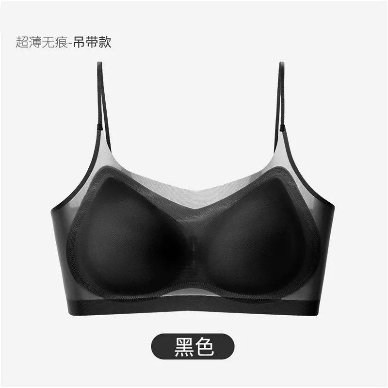超薄冰丝无痕内衣女果冻文胸背心透气大胸显小美背睡眠吊带裹胸|undefined