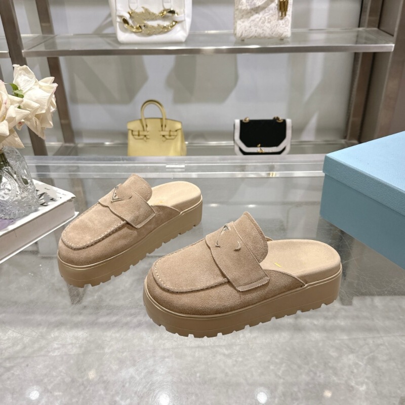 欧美P家25新款包头半拖鞋女外穿真皮勃肯鞋穆勒拖鞋女平底懒人鞋|undefined