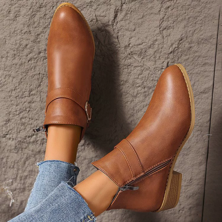 2024 трансграничные римские ретро короткие сапоги женские осенние и зимние новые большие размеры толстые каблуки круглые головы и обнаженные сапоги женские пятно оптом