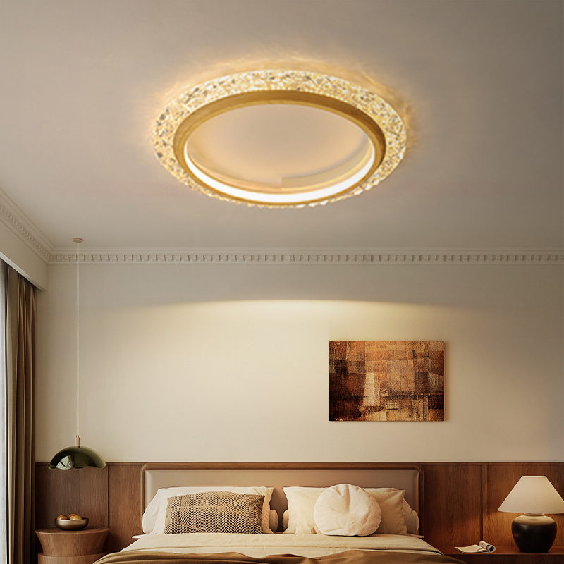 Luz de techo de dormitorio medieval retro americano silencioso estilo de madera minimalista redondo protector de ojos de color nuez lámpara de estudio súper brillante