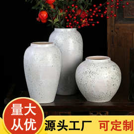 现代简约陶瓷花瓶中式摆件复古小清新干花插花手工白色粗陶罐瓷器