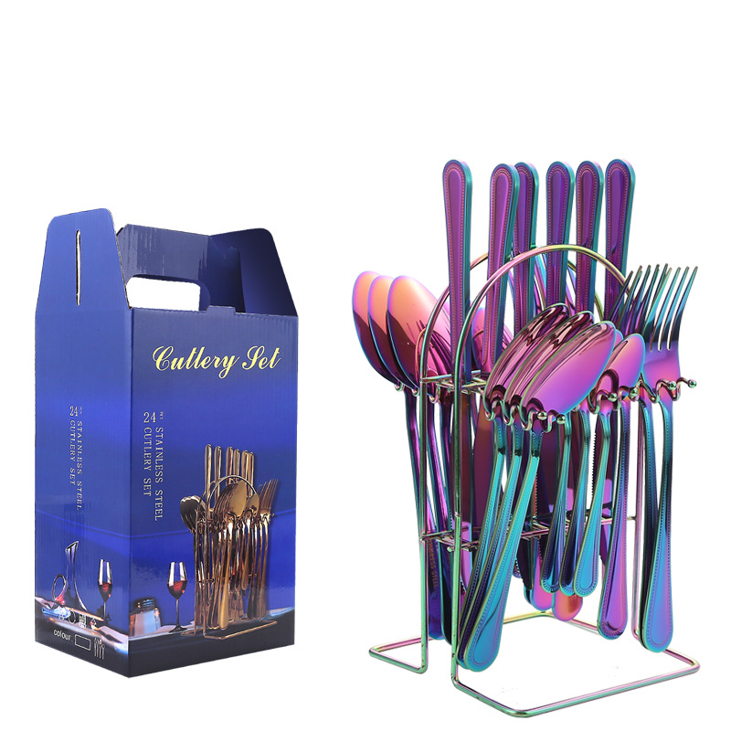 Productos de comercio electrónico transfronterizos cubiertos de acero inoxidable 24 piezas de cuchillo de filete de cuchara de cuchillo de cuchara de cuchillo de cuchillo