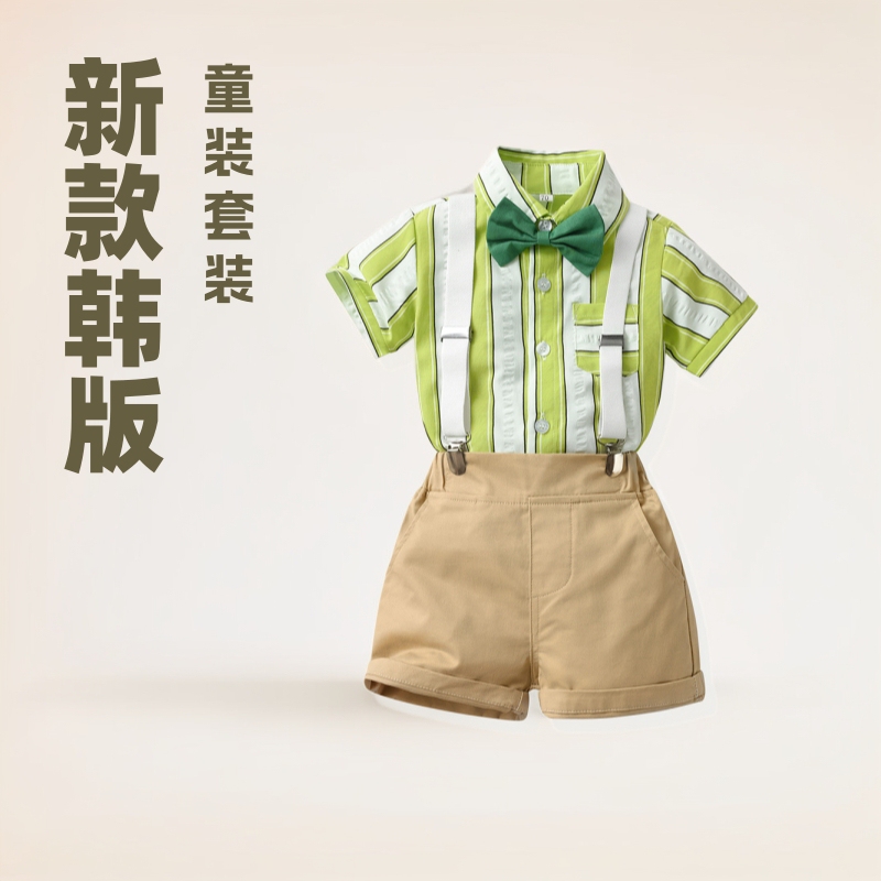 Children's Short-sleeved Shirt Summer New Birthday Dress Korean Style Children's Suit Boy's Strappy Pants Children's Wear Children's Suit