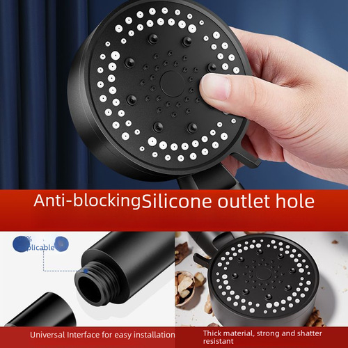 Black 5-6 Gear Handheld Pressurized Shower Head Set with Durable, Shatterproof Design and Filtered Function – Household Shower Kit
