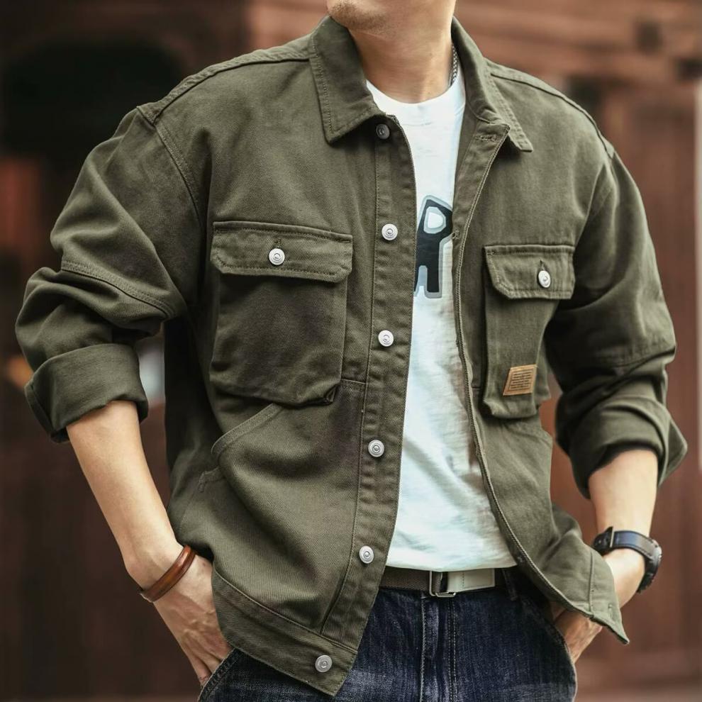 Retro Denim Jacket Men's Workwear Jacket Handsome Autumn And Winter Loose Denim Clothing_voghion.com