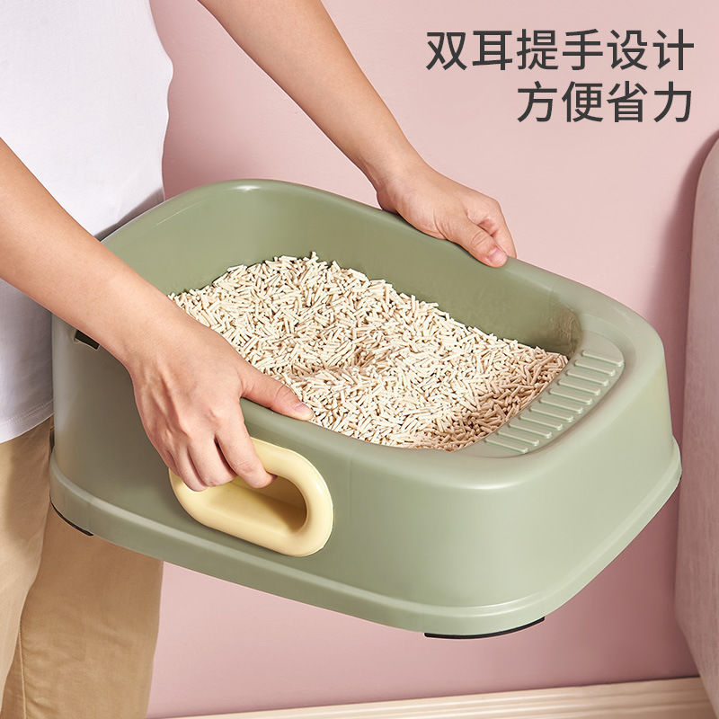Caja de arena para gatos Manija de oreja de gran tamaño Inodoro de gato cuadrado Caja de arena para gatos de alta cubierta Caja de arena para gatos de estilo casero en stock al por mayor