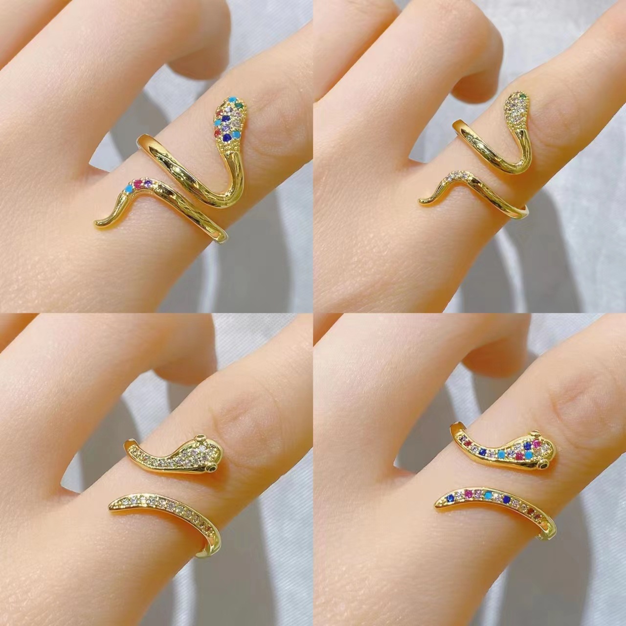 Ig Style Snake Copper Plating Inlay Zircon Open Ring display picture 1