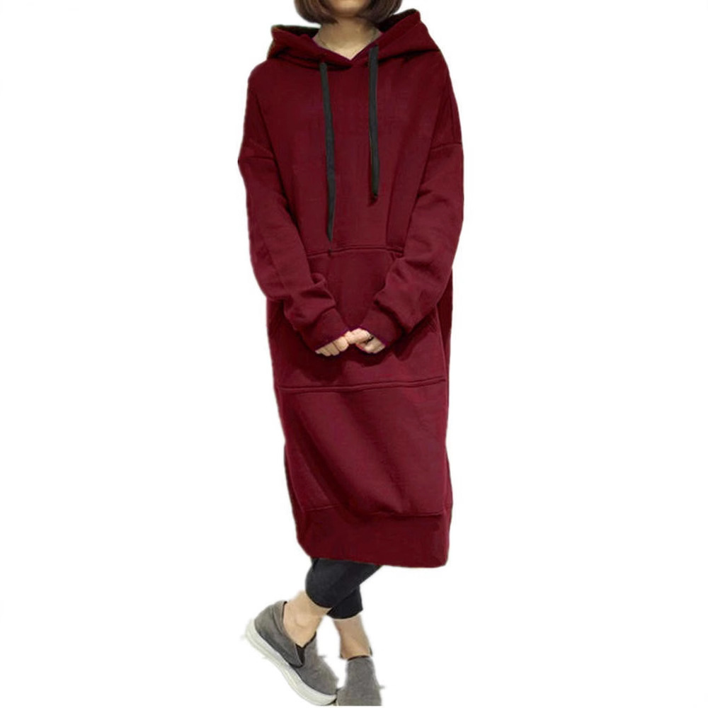 Amazon Temu Long-Sleeved Solid Color Long Casual Sweatshirt Cross-Border European and American Women's Clothing Plus Size Windbreaker Jacket for Women