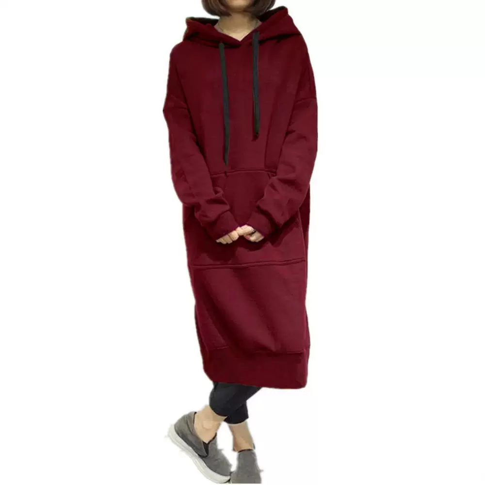 亚马逊爆款长袖纯色长款休闲卫衣跨境欧美女装大码风衣外套女