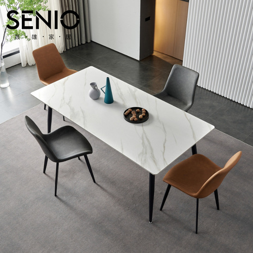 Italian Minimalist: Luxurious Yet Affordable Rock Slab Dining Table – Modern, Simple, and Perfect for Small Homes – Rectangular Dining Table Set