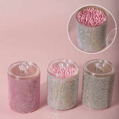 Diamond-Encrusted Cotton Swab Jar Storage: Dırnaq bəzəkləri