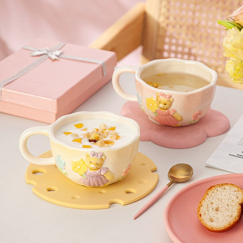 Flower Bear Ins Hanfeng ручной керамический кружка чашка молочная с irregular овсяная каша завтрак чашка кофе