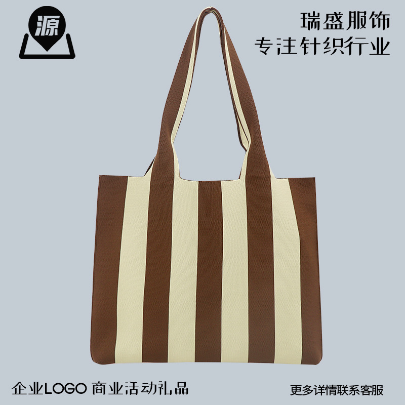 Bolsa de punto a raya mayorista personalizada de damas hombro de gran capacidad bolsa de mano universal simple pequeña bolsa fresca