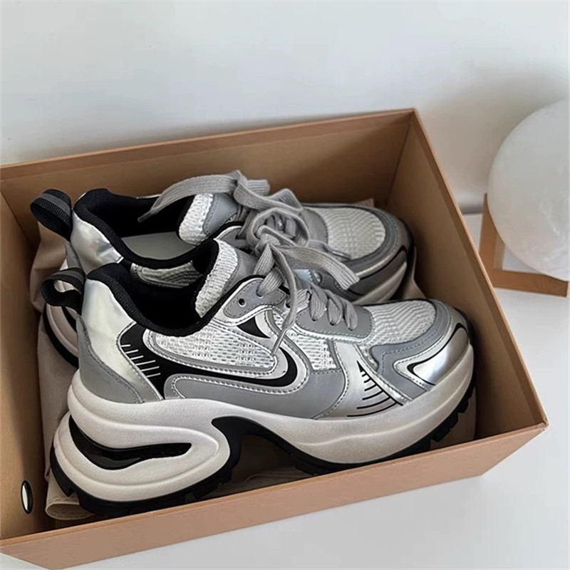 Silver Dad Sneakers for Women 2026 New Spring and Autumn Thick-Soled Height-Increasing Niche Casual Versatile Fashion Korean-Style Sports Shoes