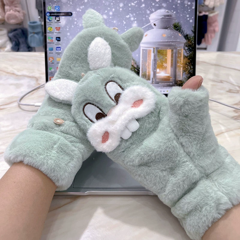 Cute cartoon keep warm gloves, ring, plush, fingerless