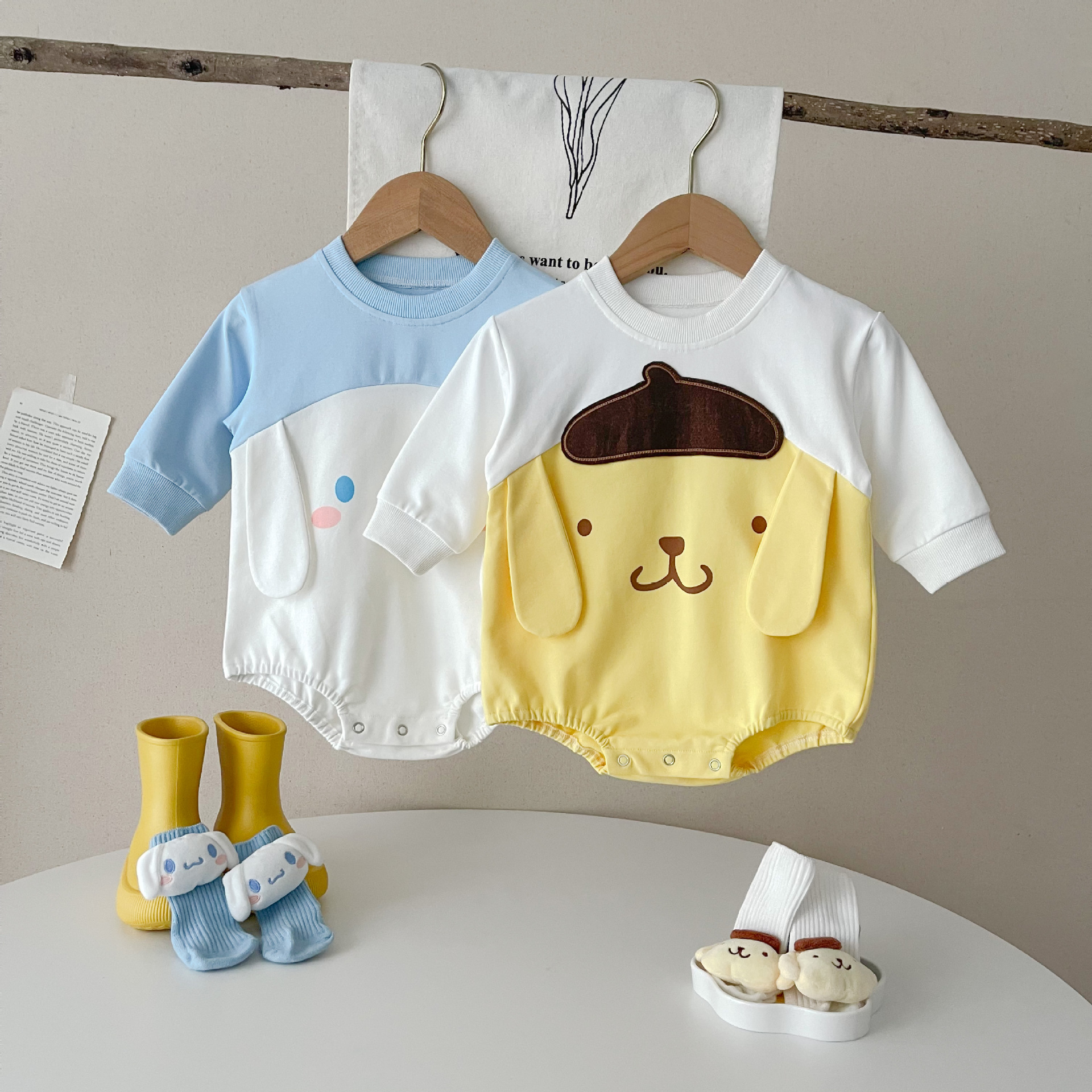 Mono de bebé de manga larga de estilo coreano de primavera ins pequeño mameluco de color a juego con forma de animal funda de Bebé Ropa de 100 años