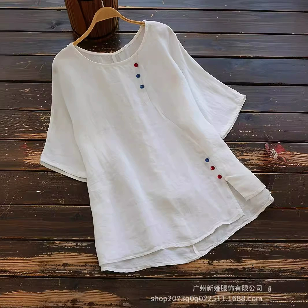 Летняя новая модель большого размера повседневная свободная хлопчатобумажная футболка с короткими рукавами