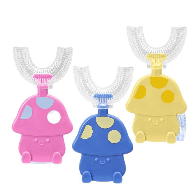 Cepillo de dientes de silicona en forma de U para niños, herramienta de cuidado bucal de cerdas suaves para bebés y niños pequeños.