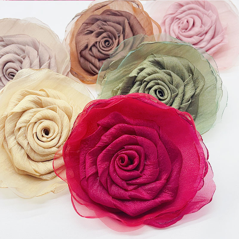 布艺烧边玫瑰花手工diy网纱山茶花头饰配件颈链鞋花服装花朵辅料