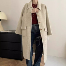 上海兰芝莉之绮气质翻领羊毛双面呢大衣2024秋装牛角扣毛呢240613