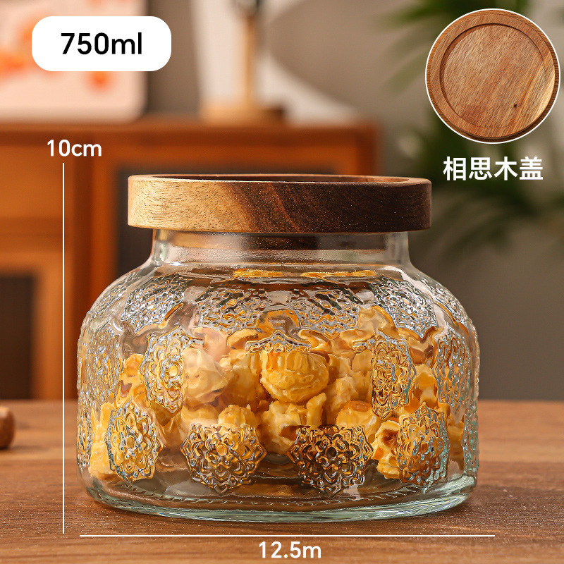 大腹レリーフ貯蔵缶密封ガラス缶台所乾燥果雑穀食品収納缶卸売り透明キャンディー缶