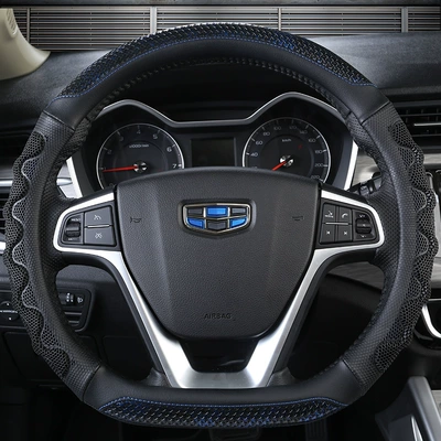 Multi-Colored, Anti-Slip and Wear-Resistant Handle Covers — Steering wheel cover - leather-studs-d-shape-deep-blue-38