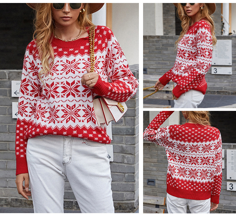 red Snowflake Christmas Sweater | Luxiaa Clothing- Cute Christmas Sweater
