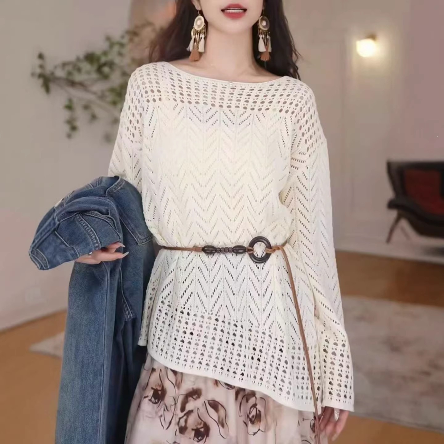 Knitted summer solid sweater
