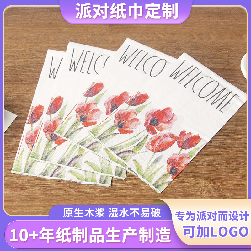 Cross-border Amazon Rectangular Disposable Napkin Flower Dust-free for Holiday Party Decoration Wholesale